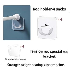 LADYMOON Adhesive Shower Curtain Rod Holder 4 Pack,Transparent Tension Bracket,No Drilling(Not Included Rod)（Only For Rods Less Than 1 Inch in Diameter at Both Ends）