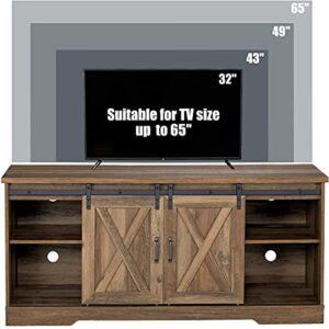 AMERLIFE TV Stand Sliding Barn Door Farmhouse Wood Entertainment Center, Storage Cabinet Table Living Room with Adjustable Shelves for TVs Up to 65", Reclaimed Barnwood