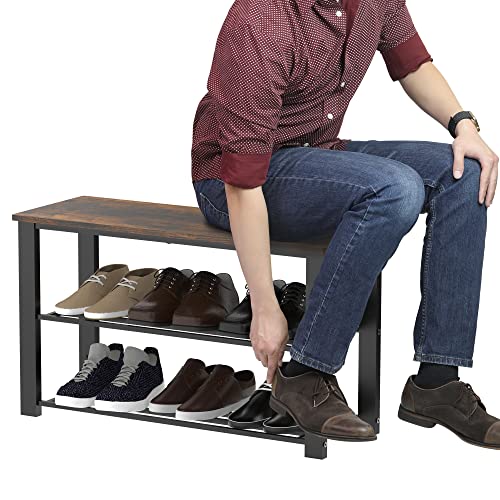 Simple Houseware Shoe Storage Bench for Entryway, Rustic Brown