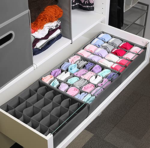 Simple Houseware Closet Drawer Organizer for Clothes, Socks and Underware, 3 Pack, Dark Grey