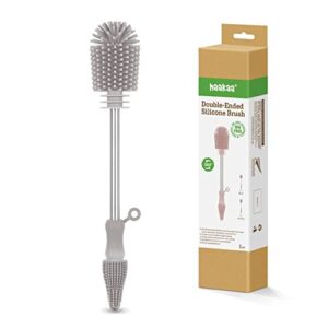 haakaa silicone cleaning brush, baby bottle brush, bottle brush cleaner, reusable cleaning brush for haakaa pump, milk storage bags, all-round cleaning, sturdy bristles. gray