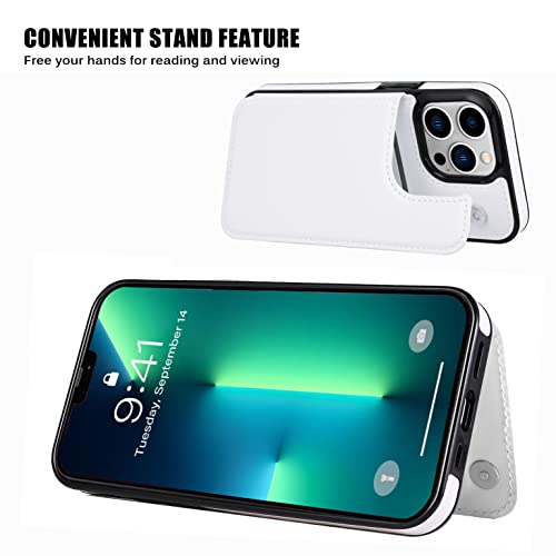 JOYAKI Wallet Case Compatible with iPhone 13 Pro Max,Slim Protective case with Card Holder,PU Leather Kickstand Card Slots Case with a Free Screen Protective Glass for iPhone 13 Promax(6.7")-White