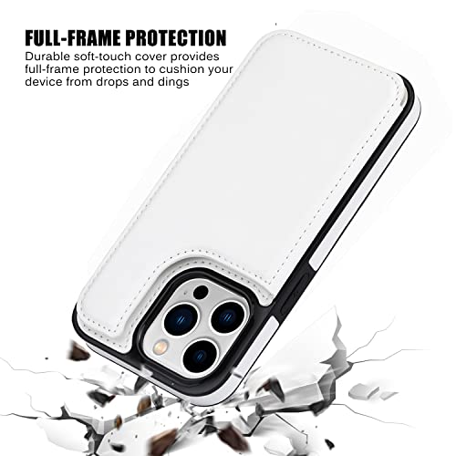 JOYAKI Wallet Case Compatible with iPhone 13 Pro Max,Slim Protective case with Card Holder,PU Leather Kickstand Card Slots Case with a Free Screen Protective Glass for iPhone 13 Promax(6.7")-White