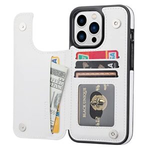 JOYAKI Wallet Case Compatible with iPhone 13 Pro Max,Slim Protective case with Card Holder,PU Leather Kickstand Card Slots Case with a Free Screen Protective Glass for iPhone 13 Promax(6.7")-White