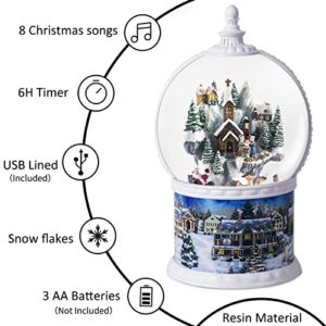 10.2 Inch High Large Size Snow Globes Christmas with Music Box, Xmas Lighted Big Glitter Snow Snow Globes 6H Timer Christmas with 8 Songs Birthday Gift Luxury Carousel Crystal Ball