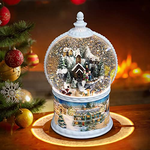 10.2 Inch High Large Size Snow Globes Christmas with Music Box, Xmas Lighted Big Glitter Snow Snow Globes 6H Timer Christmas with 8 Songs Birthday Gift Luxury Carousel Crystal Ball