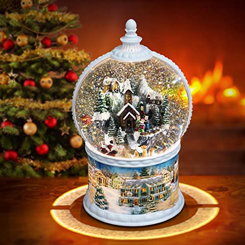 10.2 Inch High Large Size Snow Globes Christmas with Music Box, Xmas Lighted Big Glitter Snow Snow Globes 6H Timer Christmas with 8 Songs Birthday Gift Luxury Carousel Crystal Ball