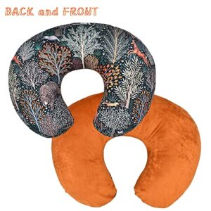 2 Pack Baby Nursing Pillow Cover Newborn U-Shaped Breastfeeding Pillowcase Cushion Cover Stretchy Replaceable Forest&Floral Pillow Cover Slipcover 22.5x18 (Forest + Retro Geometry)