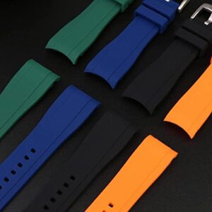 Strapseeker Dexter Top Grade Silicone Curved Lug End Watch Strap- Watch Bands For Men & Women -Waterproof Rubber Bracelet for Sports & Dive Watches-Replacement for Tudor, Omega & Seiko Watches- Colors: Black, Blue, Orange, Green-Pin Buckle / Butterfly Dep