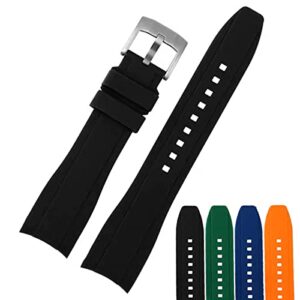 strapseeker dexter top grade silicone curved lug end watch strap- watch bands for men & women -waterproof rubber bracelet for sports & dive watches-replacement for tudor, omega & seiko watches- colors: black, blue, orange, green-pin buckle / butterfly dep