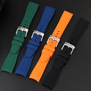 Strapseeker Dexter Top Grade Silicone Curved Lug End Watch Strap- Watch Bands For Men & Women -Waterproof Rubber Bracelet for Sports & Dive Watches-Replacement for Tudor, Omega & Seiko Watches- Colors: Black, Blue, Orange, Green-Pin Buckle / Butterfly Dep