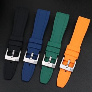 Strapseeker Dexter Top Grade Silicone Curved Lug End Watch Strap- Watch Bands For Men & Women -Waterproof Rubber Bracelet for Sports & Dive Watches-Replacement for Tudor, Omega & Seiko Watches- Colors: Black, Blue, Orange, Green-Pin Buckle / Butterfly Dep