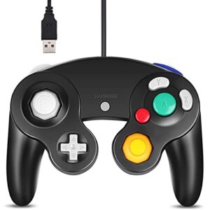 arrocent gc controller, replacement for gamecube controller, compatible with wired usb game cube controller/pc windows 7 8 10 (black)
