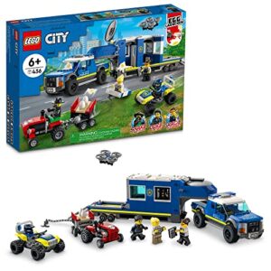 lego city police mobile command truck toy 60315 with prison trailer, drone, tractor and atv car toys plus 4 minifigures, summer building toy ideas for outdoor play for kids ages 6 plus