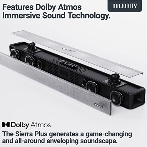 Majority Sierra 2.1.2 Dolby Atmos Soundbar with Wireless Subwoofer I 400W Powerful Sound Bar for TV | Home Theatre 3D Audio with Up-Firing Atmos Speakers | HDMI ARC, Bluetooth, USB & AUX