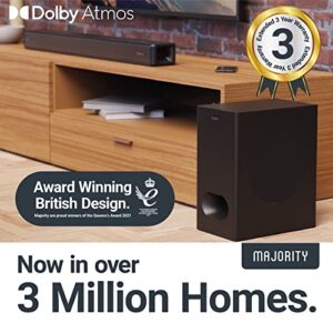 Majority Sierra 2.1.2 Dolby Atmos Soundbar with Wireless Subwoofer I 400W Powerful Sound Bar for TV | Home Theatre 3D Audio with Up-Firing Atmos Speakers | HDMI ARC, Bluetooth, USB & AUX