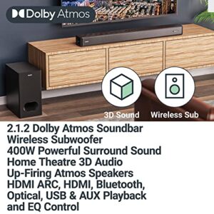 Majority Sierra 2.1.2 Dolby Atmos Soundbar with Wireless Subwoofer I 400W Powerful Sound Bar for TV | Home Theatre 3D Audio with Up-Firing Atmos Speakers | HDMI ARC, Bluetooth, USB & AUX