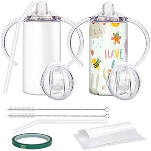 vermida sublimation sippy cup blank with handle, 12oz stainless steel sippy cups, kids cups with straws and lids spill proof double wall vacuum cups for children(2 pack)