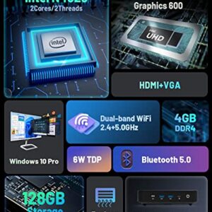 Mini PC Windows 10 Pro, Intel Celeron N4020,Mini Desktop Computer 4GB DDR4 128GB eMMC, Micro Computer 4K Suppport, 2.4/5G WiFi Bluetooth 5.0, Gigabit Ethernet, for Business, Home