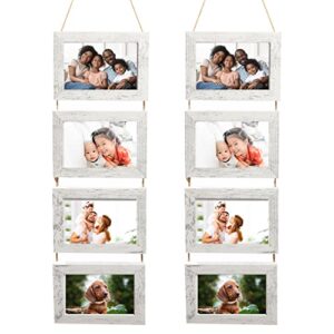 houseables collage picture frame, hanging photo frames, 4” x 6” prints, 2 pk, 4 frame set, white, whitewash, wood, w/glass, twine, hanger, rustic style, country chic, landscape, farmhouse decor