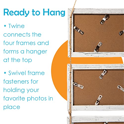 Houseables Collage Picture Frame, Hanging Photo Frames, 4” x 6” Prints, 2 PK, 4 Frame Set, White, Whitewash, Wood, w/Glass, Twine, Hanger, Rustic Style, Country Chic, Landscape, Farmhouse Decor