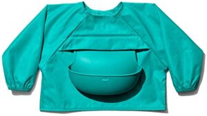 oxo tot sleeved roll-up bib, teal, one size