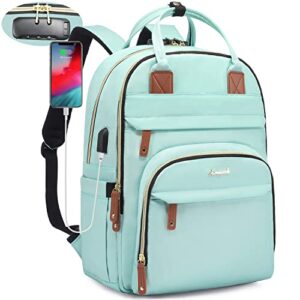 lovevook laptop backpack for women, large capacity travel anti-theft bag business work computer backpacks purse college backpack, casual hiking daypack with lock, 15.6 inch, mint green
