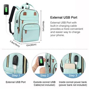 LOVEVOOK Laptop Backpack for Women, Large Capacity Travel Anti-Theft Bag Business Work Computer Backpacks Purse College Backpack, Casual Hiking Daypack with Lock, 15.6 Inch, Mint Green