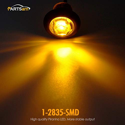 Partsam (Pack of 10 3/4 Inch Round Mini LED Side Marker Clearance Amber Lights 2835 SMD w/Stainless Chrome Bezels+Bullet Plugs Sealed Indicator Lamp Trailer ATV Pickup Truck Lorry 12V DC Waterproof