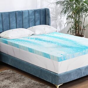 mattress topper, queen size gel memory foam bed topper, soft foam, pressure relief for back pain, 2 inch, navy blue