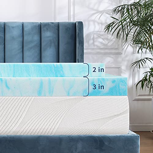 Mattress Topper, Queen Size Gel Memory Foam Bed Topper, Soft Foam, Pressure Relief for Back Pain, 2 Inch, Navy Blue