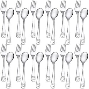 24 pieces kids silverware toddler utensils children's safe flatware toddler silverware set 12 x kids forks 12 x kids spoons stainless steel toddler spoons and toddler forks (silver)