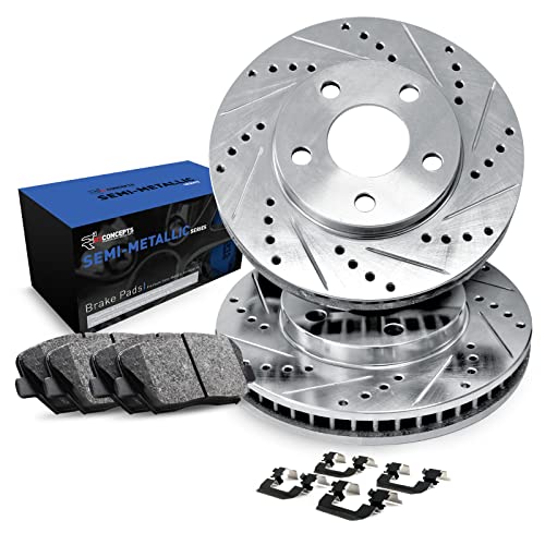 R1 Concepts Front Brakes and Rotors Kit |Front Brake Pads| Brake Rotors and Pads| Semi Metallic Brake Pads and Rotors |Hardware Kit |fits 2012-2019 Nissan Micra, Versa, Versa Note