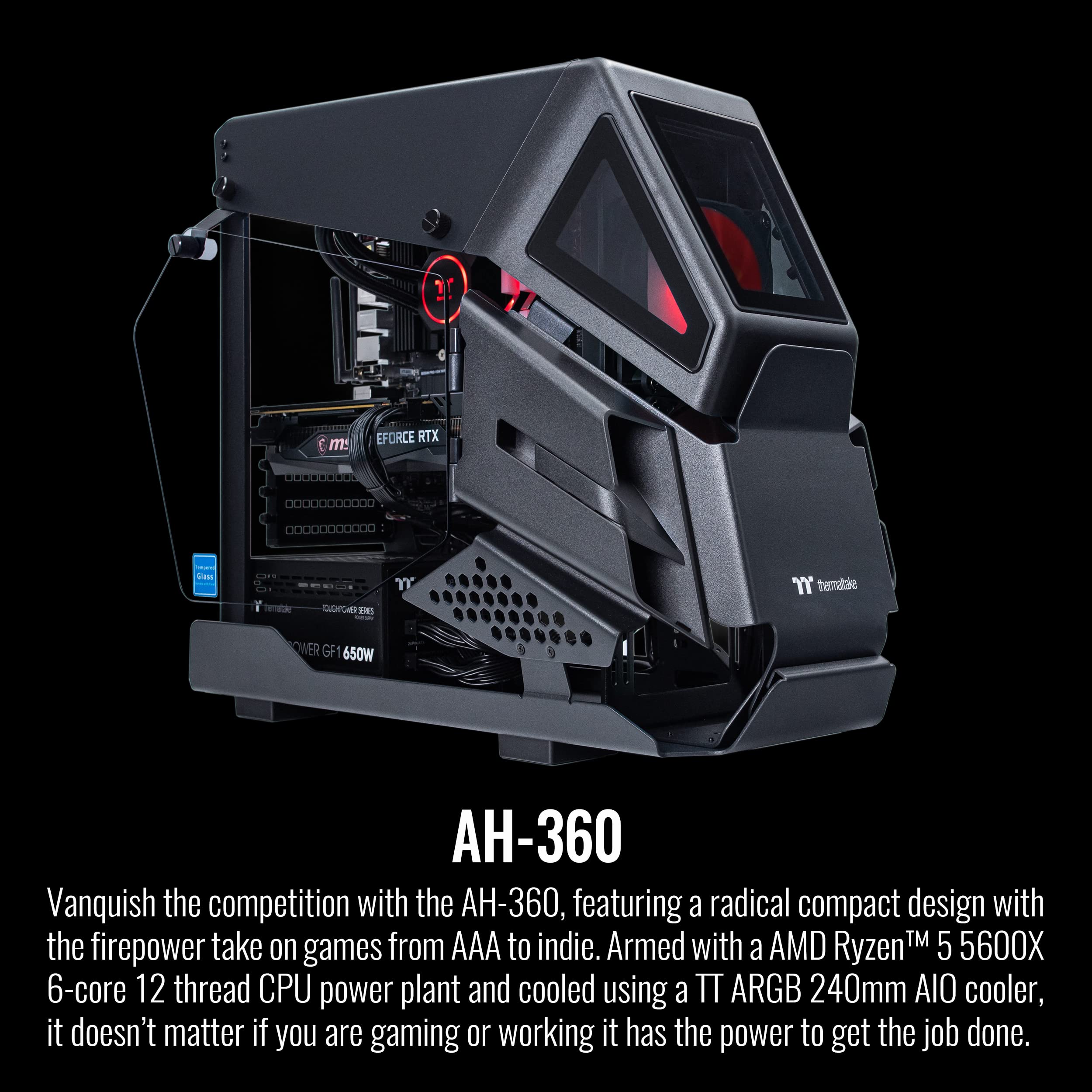 Thermaltake AH-360 Liquid-Cooled PC (AMD Ryzen 5 5600X, RTX 3060, 16GB RGB 3600Mhz DDR4 ToughRAM RGB Memory, 1TB Gen4 NVMe M.2, WiFi, Win 10 Home) Gaming Desktop Computer AHB2-B550-A36-LCS