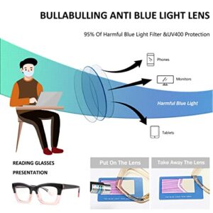 bullabulling 3 pack Oprah style Spring hinge Readers Blue Light Blocking Computer Square Reading Glasses for Women Men (flowers/tea/rose, 1.5)