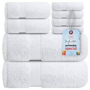 infinitee xclusives premium white bath towel set for bathroom - [pack of 8] 100% cotton bathroom towel set - 2 bath towels, 2 hand towels and 4 washcloths