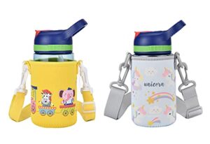 2pack-children's water bottle carrier, protect and insulate your water bottle, with adjustable straps, suitable for most children's water bottles - unicorn + animal