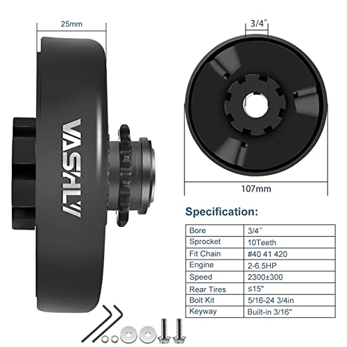 VASHLY Go Kart Clutch 3/4" Bore 10 Tooth for #40/41/420 Chain Predator 212 Centrifugal Clutch 10T for Go Kart Minibike and Fun Kart Engine