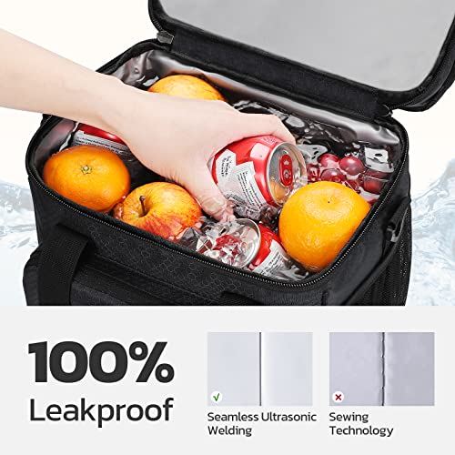 Lunch Bag Women/Men,Reusable Lunch Box for Adults,Insulated Lunch Cooler Bag,Portable Leakproof Lunch Tote for Work Office Picnic Beach-Large,Black