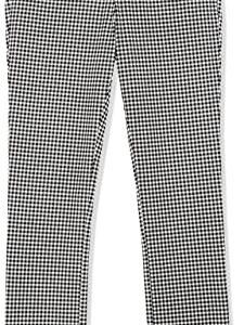 Amazon Essentials Women's Bi-Stretch Full Length Straight Leg Pant, White/Black, Gingham, 14