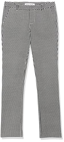 Amazon Essentials Women's Bi-Stretch Full Length Straight Leg Pant, White/Black, Gingham, 14