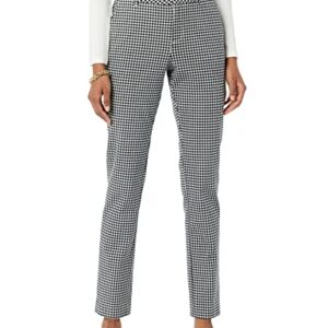 Amazon Essentials Women's Bi-Stretch Full Length Straight Leg Pant, White/Black, Gingham, 14