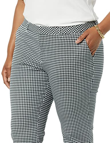 Amazon Essentials Women's Bi-Stretch Full Length Straight Leg Pant, White/Black, Gingham, 14