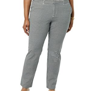 Amazon Essentials Women's Bi-Stretch Full Length Straight Leg Pant, White/Black, Gingham, 14