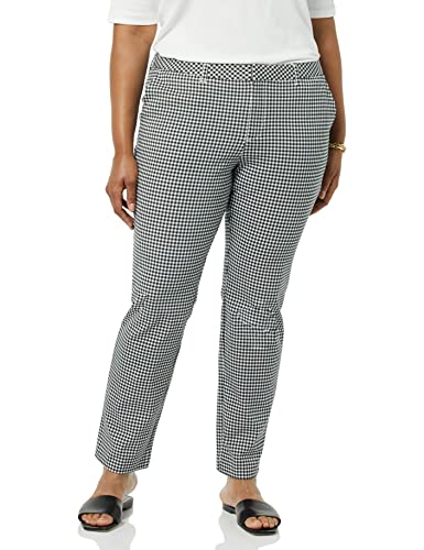 Amazon Essentials Women's Bi-Stretch Full Length Straight Leg Pant, White/Black, Gingham, 14