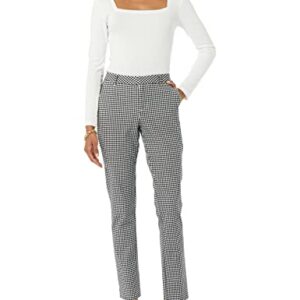 Amazon Essentials Women's Bi-Stretch Full Length Straight Leg Pant, White/Black, Gingham, 14