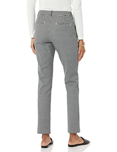 Amazon Essentials Women's Bi-Stretch Full Length Straight Leg Pant, White/Black, Gingham, 14