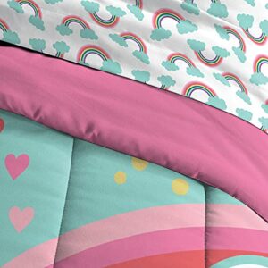 dream FACTORY Kids 5-Piece Complete Bed Set Easy-Wash Super Soft Microfiber Comforter Bedding, Twin, Teal Rainbow Flare, (2D872501TE)