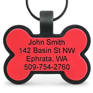 GoTags Silent Silicone Pet Tag, Personalized Dog Tags and Cat Tags, up to 8 Lines of Custom Text, Deep Engraving on Both Sides (Bone, Red)