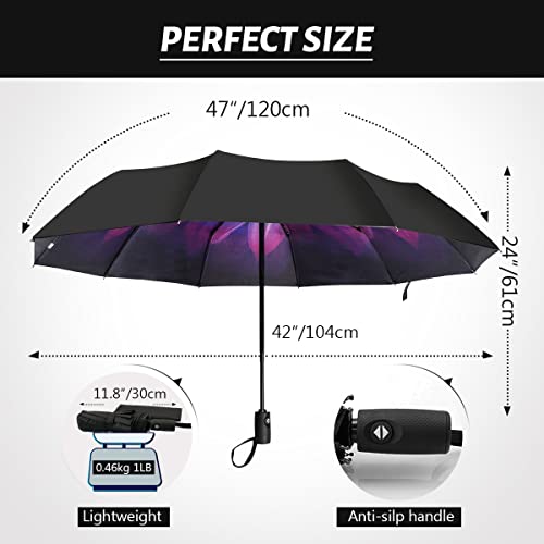 LLanxiry Umbrella Windproof Travel Umbrellas for Rain Black Folding Umbrellas 10 RIBS Automatic Strong Portable Wind Resistant Backpack Umbrella for Men and Women (Orchid)